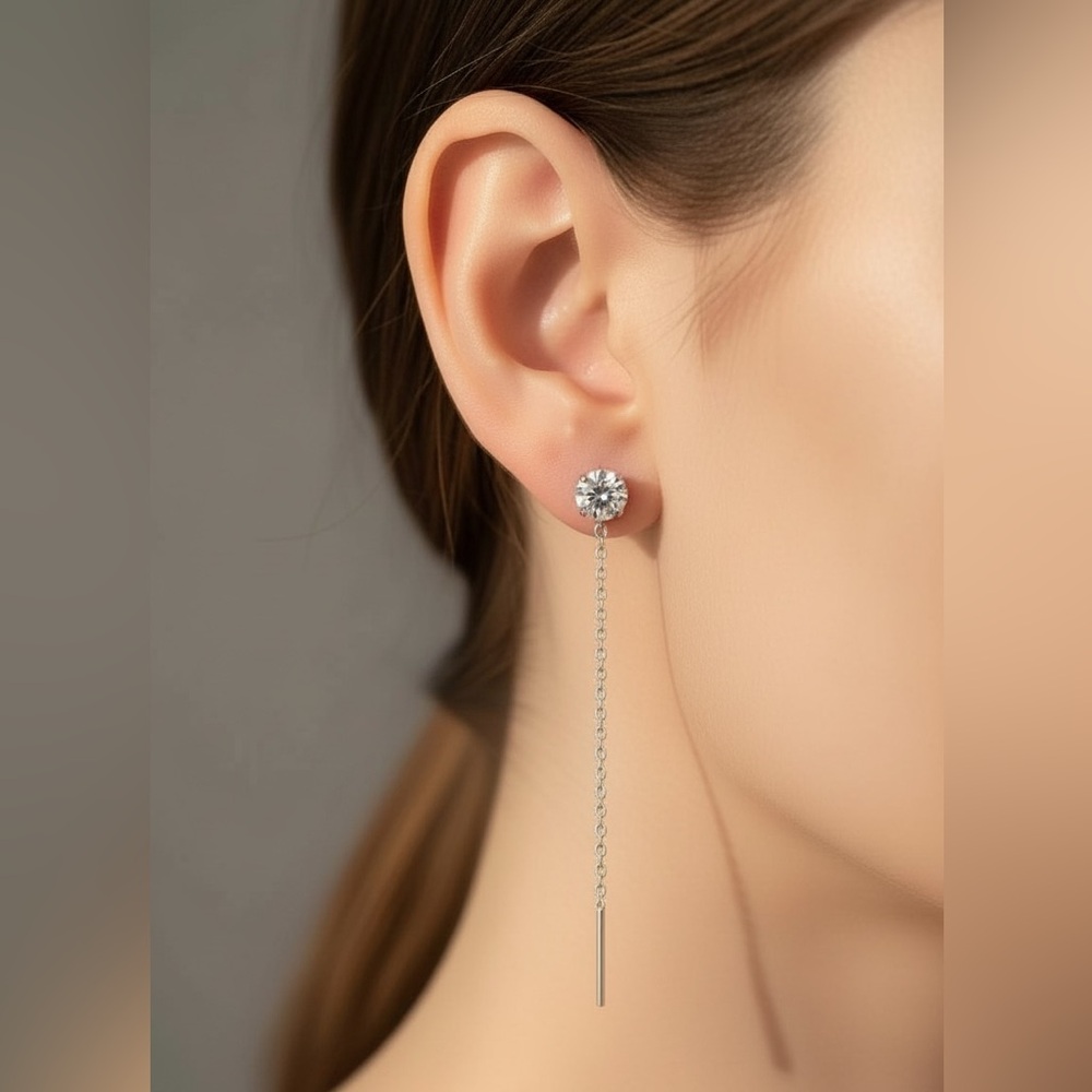 Iced Bling CZ S925 Sterling Silver Water drop threader earrings. New. - Picture 5 of 11